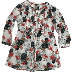 HILARY RADLEY Floral Print Tunic Blouse Sz S Cottagecore Prairie Boho GardenGirl